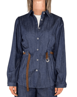 Habiti - Camicia in chambray con cintura - BLU - CAMICIA - Habiti