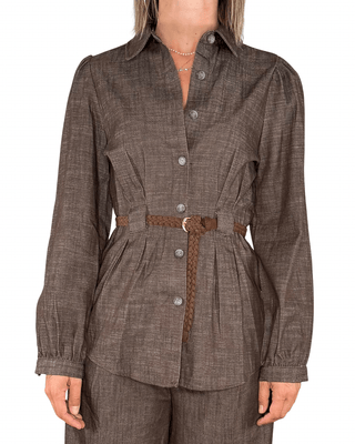 Habiti - Camicia in chambray con cintura - MORO - CAMICIA - Habiti