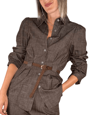 Habiti - Camicia in chambray con cintura - MORO - CAMICIA - Habiti