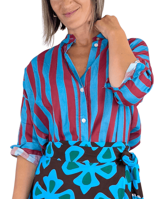 Habiti - Camicia righe in mussola di cotone - TURCHESE - CAMICIA - Habiti