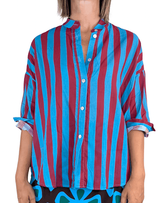 Habiti - Camicia righe in mussola di cotone - TURCHESE - CAMICIA - Habiti