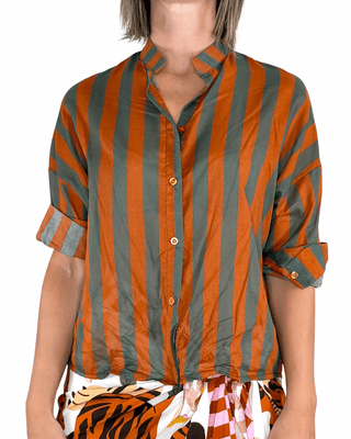 Habiti - Camicia righe in mussola di cotone - VERDE MILITARE - CAMICIA - Habiti