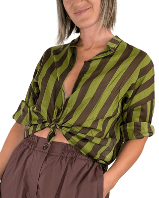 Habiti - Camicia righe in mussola di cotone - VERDE OLIVA - CAMICIA - Habiti