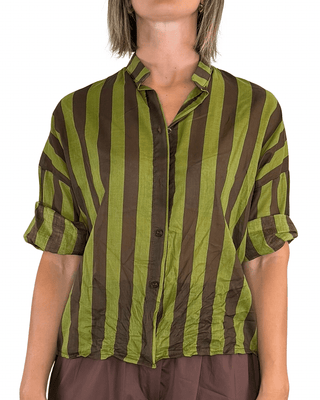 Habiti - Camicia righe in mussola di cotone - VERDE OLIVA - CAMICIA - Habiti