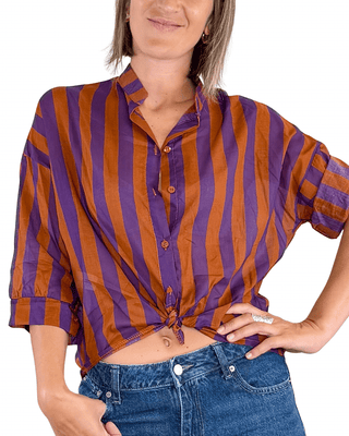 Habiti - Camicia righe in mussola di cotone - VIOLA - CAMICIA - Habiti