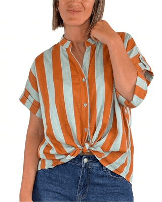 Habiti - Camicia righe in tencel - ARANCIO - CAMICIA - Habiti