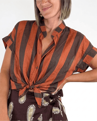 Habiti - Camicia righe in tencel - MATTONE - CAMICIA - Habiti