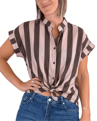 Habiti - Camicia righe in tencel - MORO - CAMICIA - Habiti
