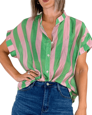 Habiti - Camicia righe in tencel - VERDE - CAMICIA - Habiti