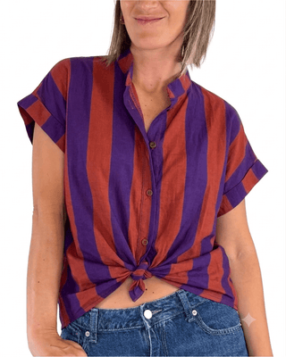 Habiti - Camicia righe in tencel - VIOLA - CAMICIA - Habiti
