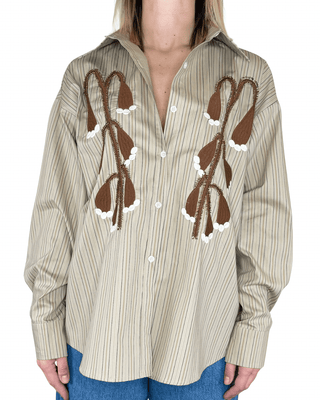 Habiti - Camicia righe ricami artigianali - FANGO - CAMICIA - Habiti