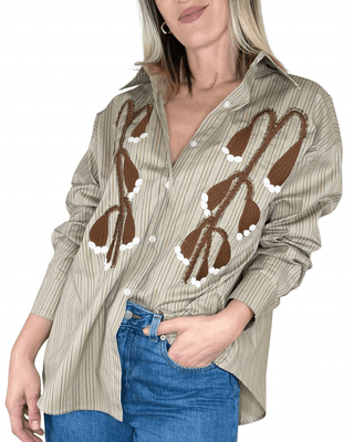 Habiti - Camicia righe ricami artigianali - FANGO - CAMICIA - Habiti