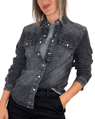 Habiti - Camicia slim denim - NERO - CAMICIA - Habiti
