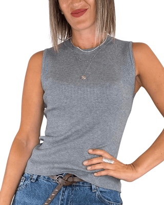 Habiti - Canotta girocollo a coste - GRIGIO - MAGLIA E CARDIGAN - Habiti