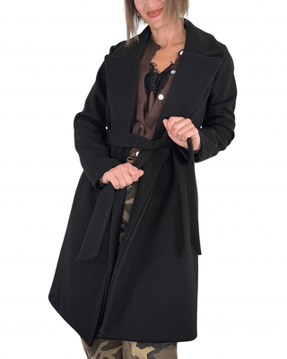Habiti - Cappotto con cintura - NERO - CAPOSPALLA - Habiti