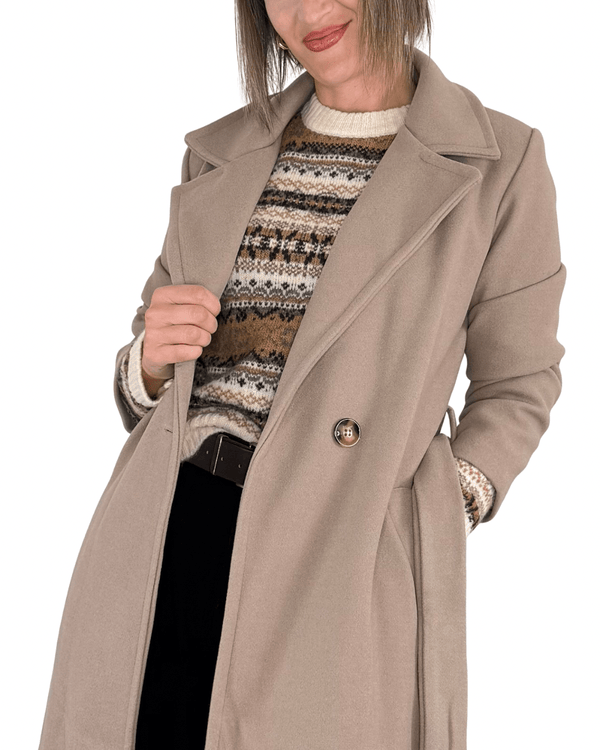 Habiti - Cappotto doppiopetto con cintura - FANGO