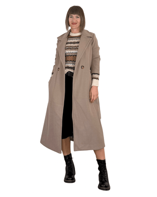 Habiti - Cappotto doppiopetto con cintura - FANGO - CAPOSPALLA - Habiti
