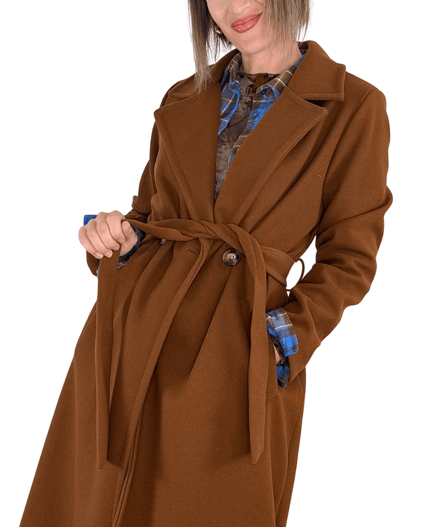 Habiti - Cappotto doppiopetto con cintura - TABACCO