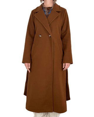 Habiti - Cappotto doppiopetto con cintura - TABACCO - CAPOSPALLA - Habiti