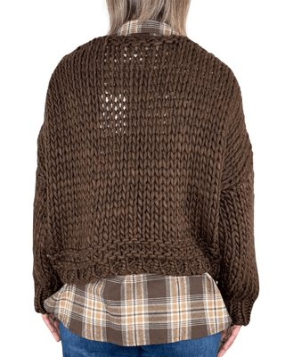 Habiti - Cardigan punto grosso tinta unita - MORO - MAGLIA E CARDIGAN - Habiti