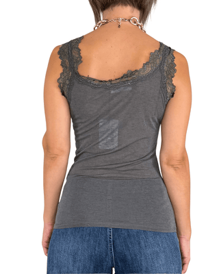 Habiti - Cashmerina canotta pizzo - GRIGIO - T-SHIRT E TOP - Habiti