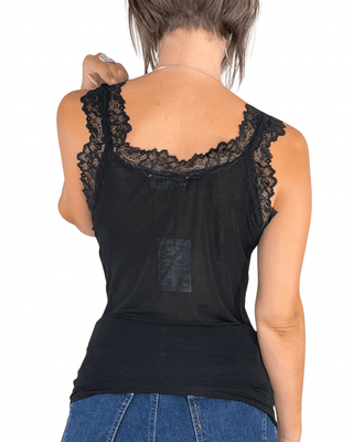 Habiti - Cashmerina canotta pizzo - NERO - T-SHIRT E TOP - Habiti