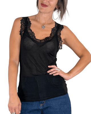 Habiti - Cashmerina canotta pizzo - NERO - T-SHIRT E TOP - Habiti