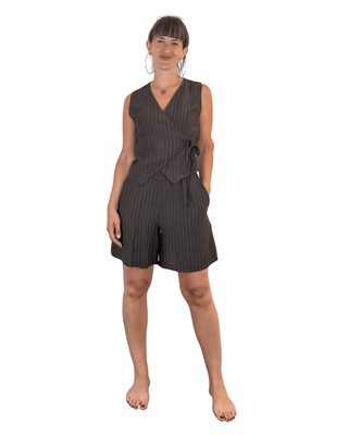 Habiti - Coordinato bermuda gilet gessato - MORO - COMPLETO E COORDINATO - Habiti