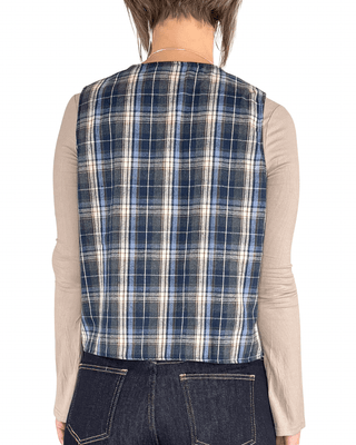 Habiti - Gilet check ricamato - BLU - GILET - Habiti