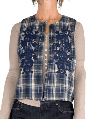 Habiti - Gilet check ricamato - BLU - GILET - Habiti