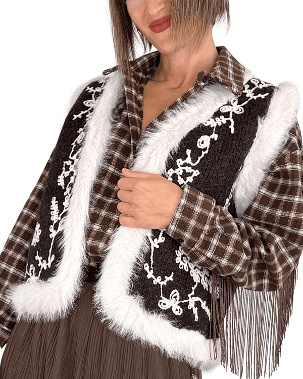 Habiti - Gilet in maglia con ecopelliccia - MORO
