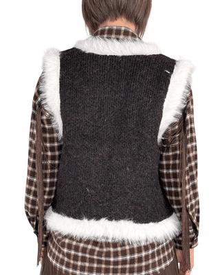 Habiti - Gilet in maglia con ecopelliccia - MORO - CAPOSPALLA - Habiti