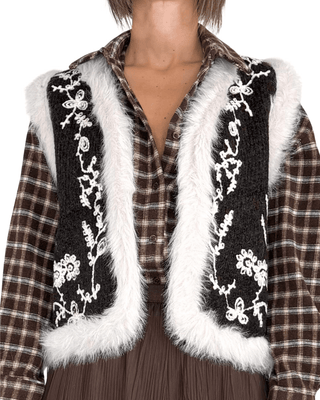 Habiti - Gilet in maglia con ecopelliccia - MORO - CAPOSPALLA - Habiti