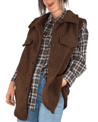 Habiti - Gilet lungo teddy - MORO - CAPOSPALLA - Habiti