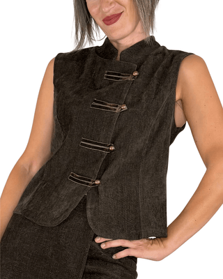 Habiti - Gilet napoleone in velluto liscio - MORO - GILET - Habiti