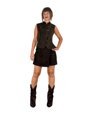 Habiti - Gilet napoleone in velluto liscio - MORO - GILET - Habiti