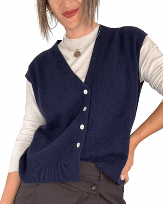 Habiti - Gilet pura lana vergine - BLU - MAGLIA E CARDIGAN - Habiti