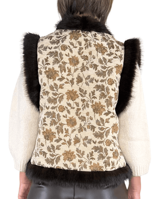 Habiti - Gilet velluto fiori con ecopelliccia - MORO/BEIGE - CAPOSPALLA - Habiti