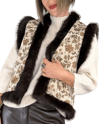 Habiti - Gilet velluto fiori con ecopelliccia - MORO/BEIGE - CAPOSPALLA - Habiti
