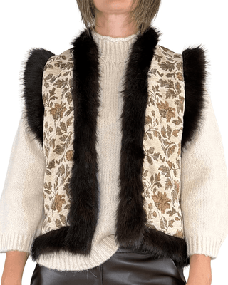 Habiti - Gilet velluto fiori con ecopelliccia - MORO/BEIGE - CAPOSPALLA - Habiti