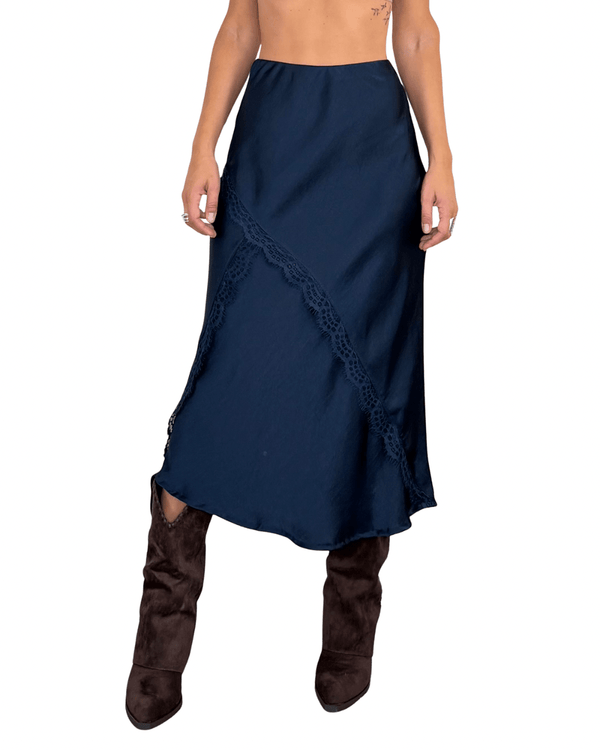 Habiti - Gonna svasata con pizzo - BLU