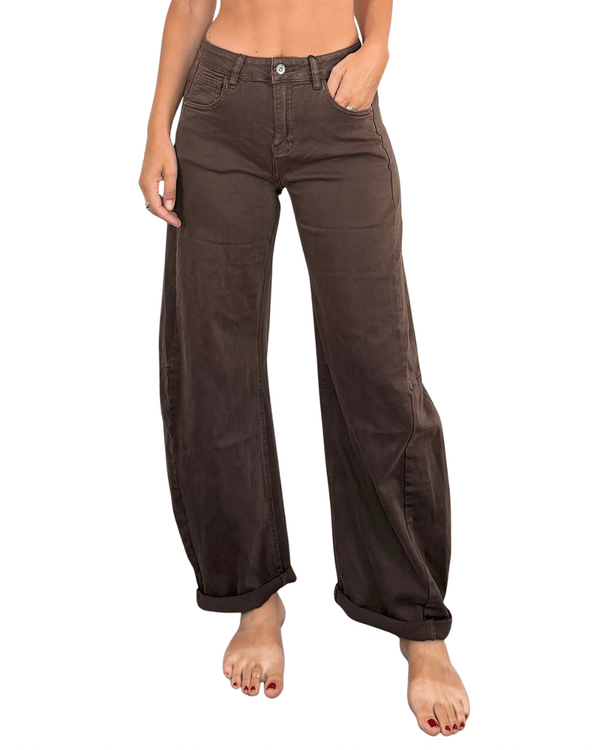 Habiti - Jeans barrel bull denim - MORO