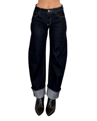 Habiti - Jeans barrel con risvolto - JEANS SCURO - JEANS - Habiti