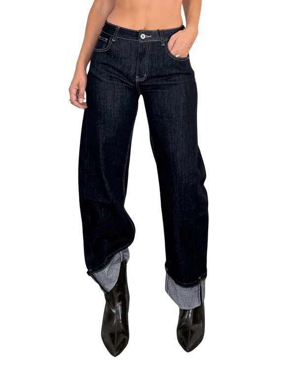 Habiti - Jeans barrel con risvolto - JEANS SCURO
