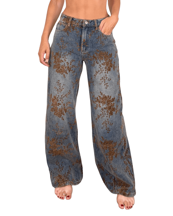 Habiti - Jeans palazzo con fiori devorè - JEANS