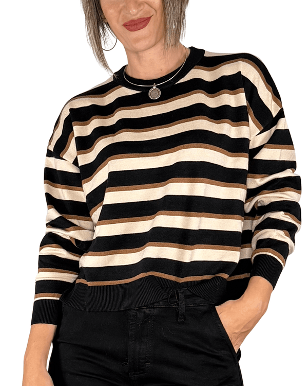 Habiti - Maglia a scatola righe - NERO