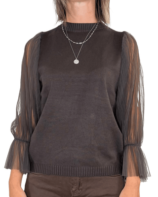 Habiti - Maglia con maniche in tulle - MORO - MAGLIA E CARDIGAN - Habiti