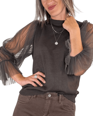 Habiti - Maglia con maniche in tulle - MORO - MAGLIA E CARDIGAN - Habiti