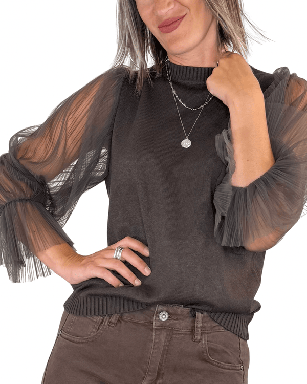 Habiti - Maglia con maniche in tulle - MORO