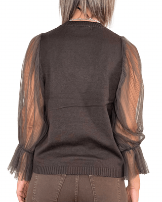 Habiti - Maglia con maniche in tulle - MORO - MAGLIA E CARDIGAN - Habiti